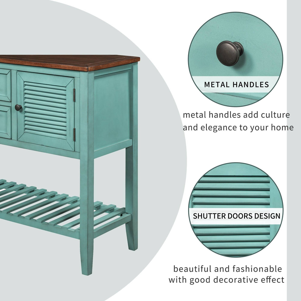 Blue Console Table with 2 Drawers and Bottom Shelf B510