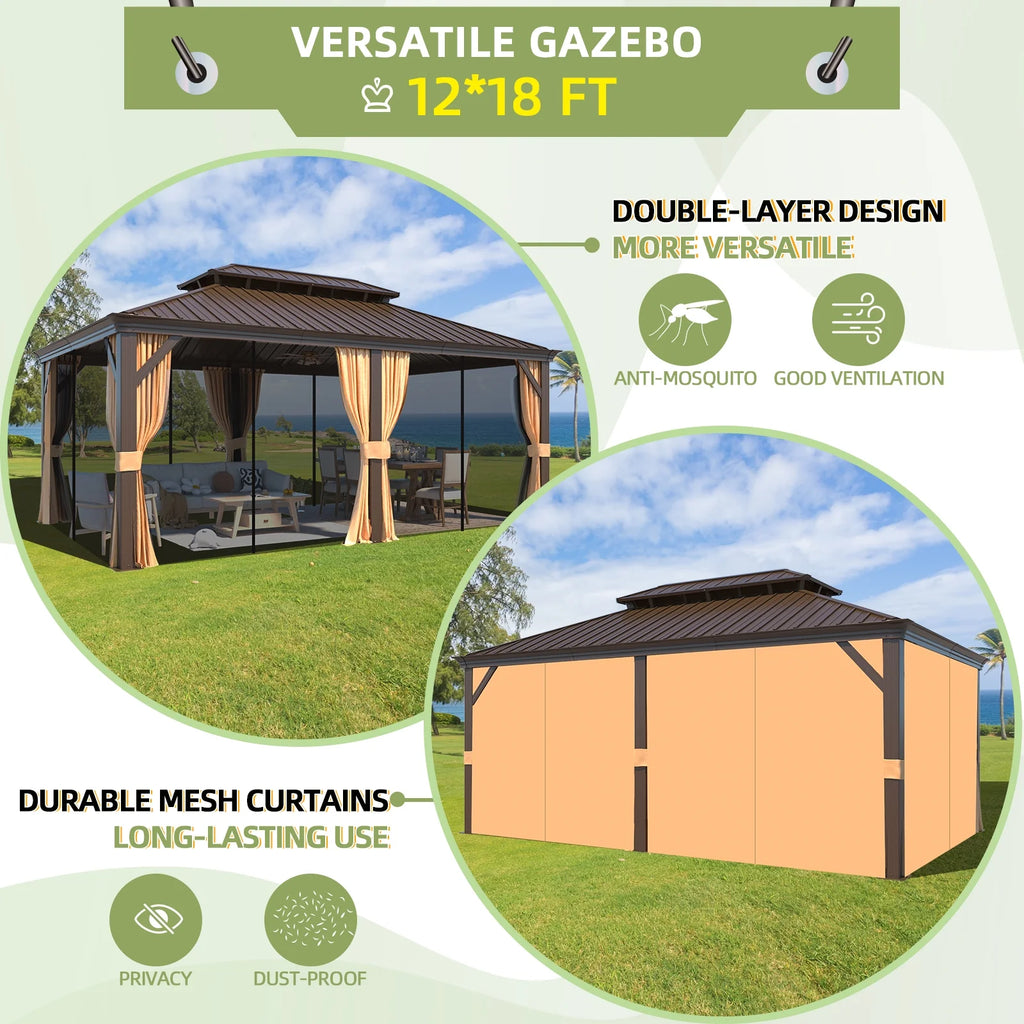12' x 18' Hardtop Metal Double Roof Gazebo J873