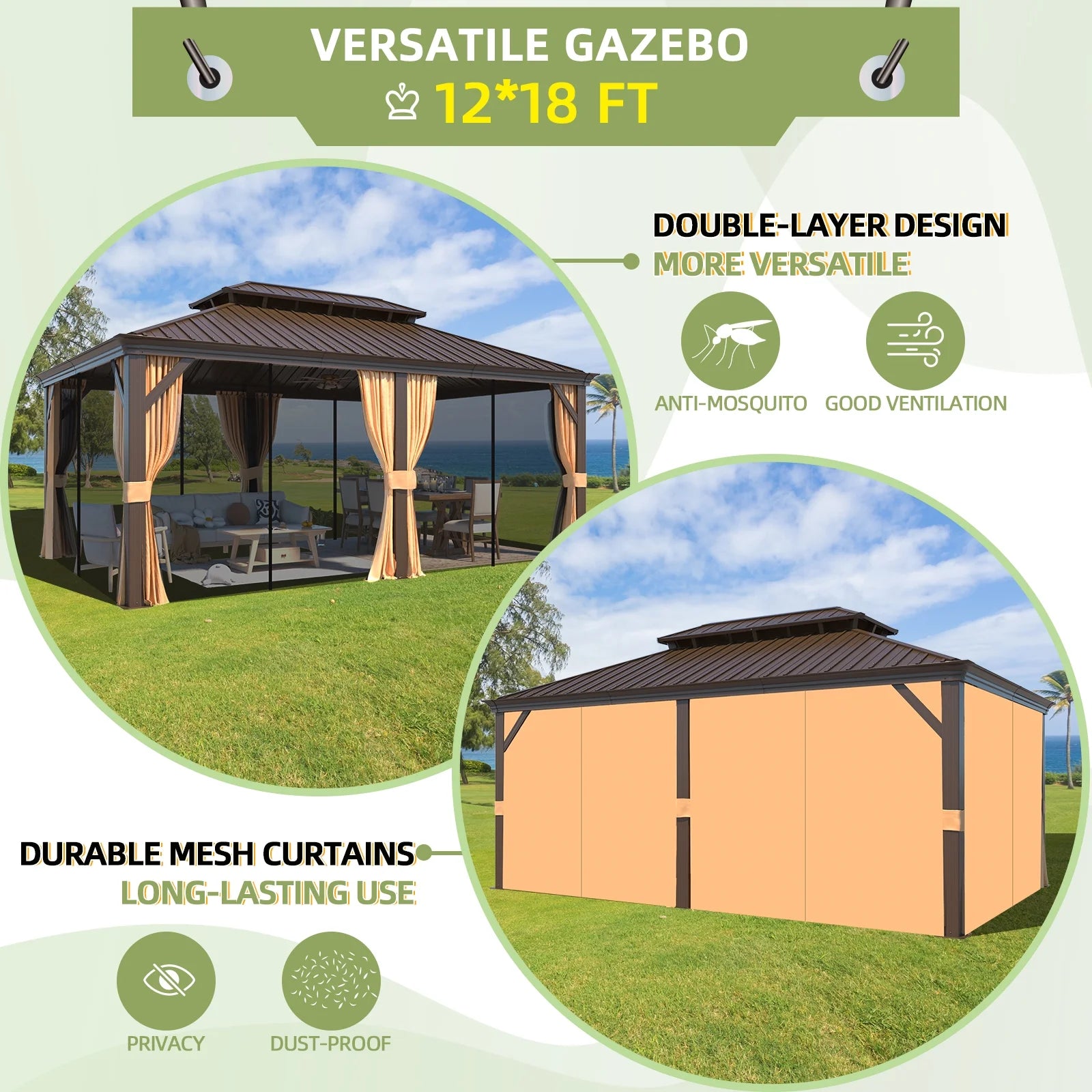 12' x 18' Hardtop Metal Double Roof Gazebo J873