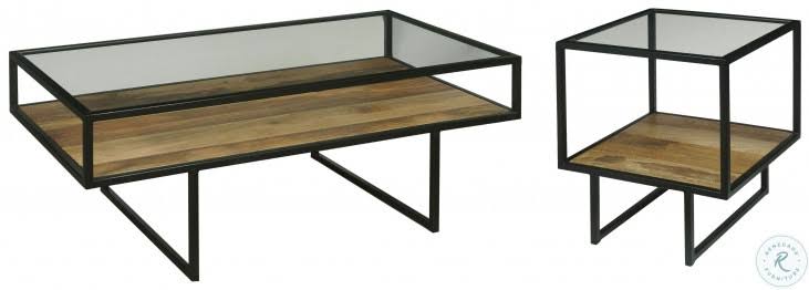 Black Glass Top End Table with Wooden Shelf O949