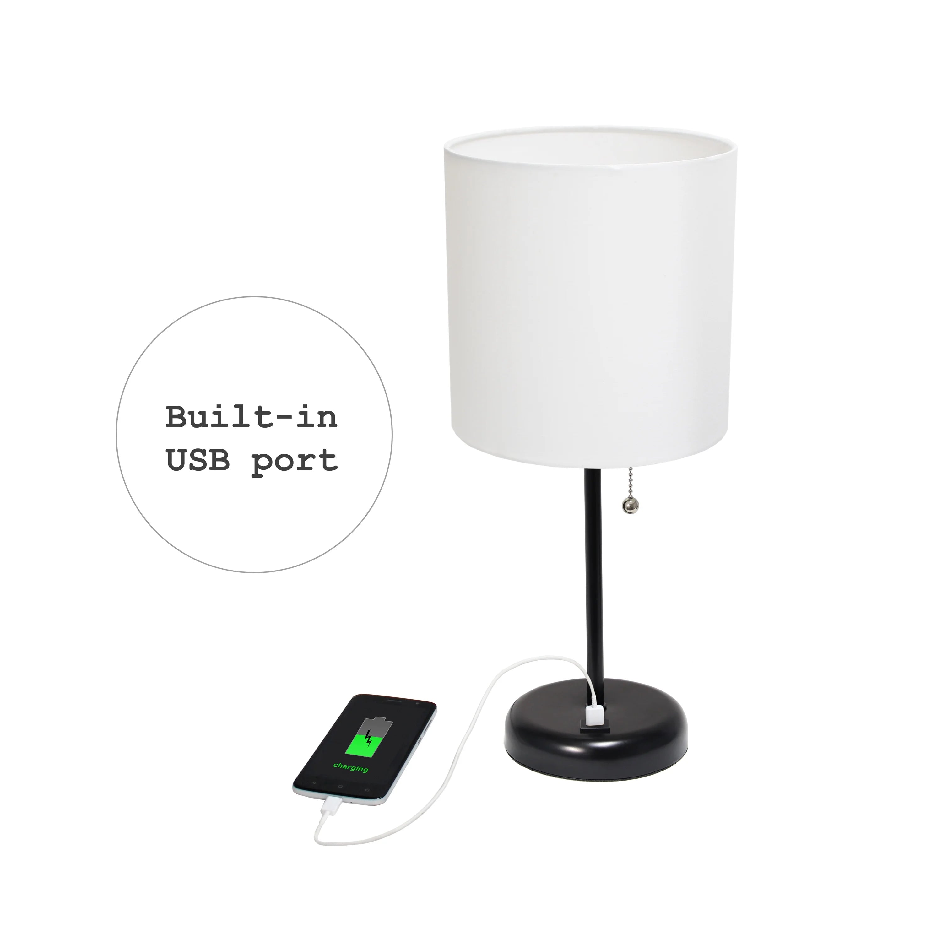 Black Stick Lamp with Fabric Shade A824