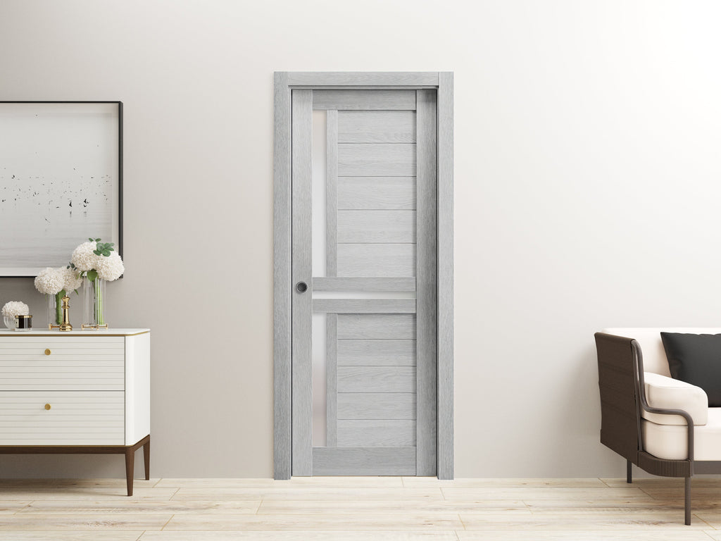 Sliding French Double Pocket Doors 60 x 80 inches Solid Wood with Frosted Glass A55573