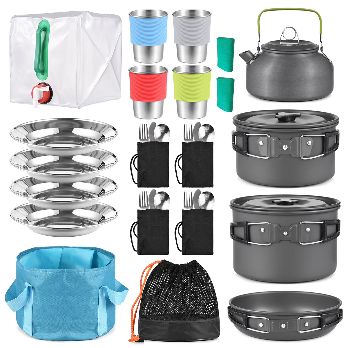 Collapsible Cookware Utensils Kit with Pan Knife Fork Bowl T582133
