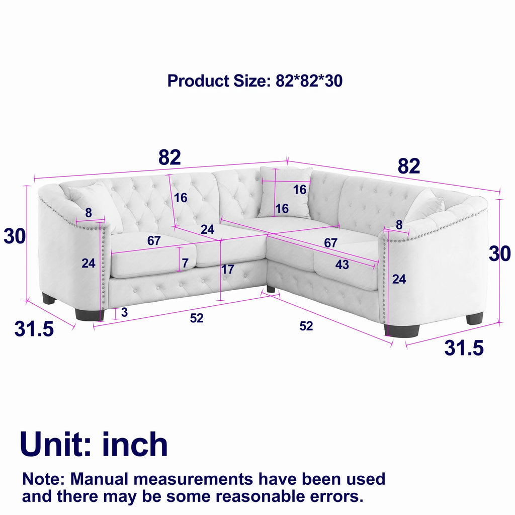 Beige Velvet 5-Seater Corner Sofa with 3 Cushions C83381