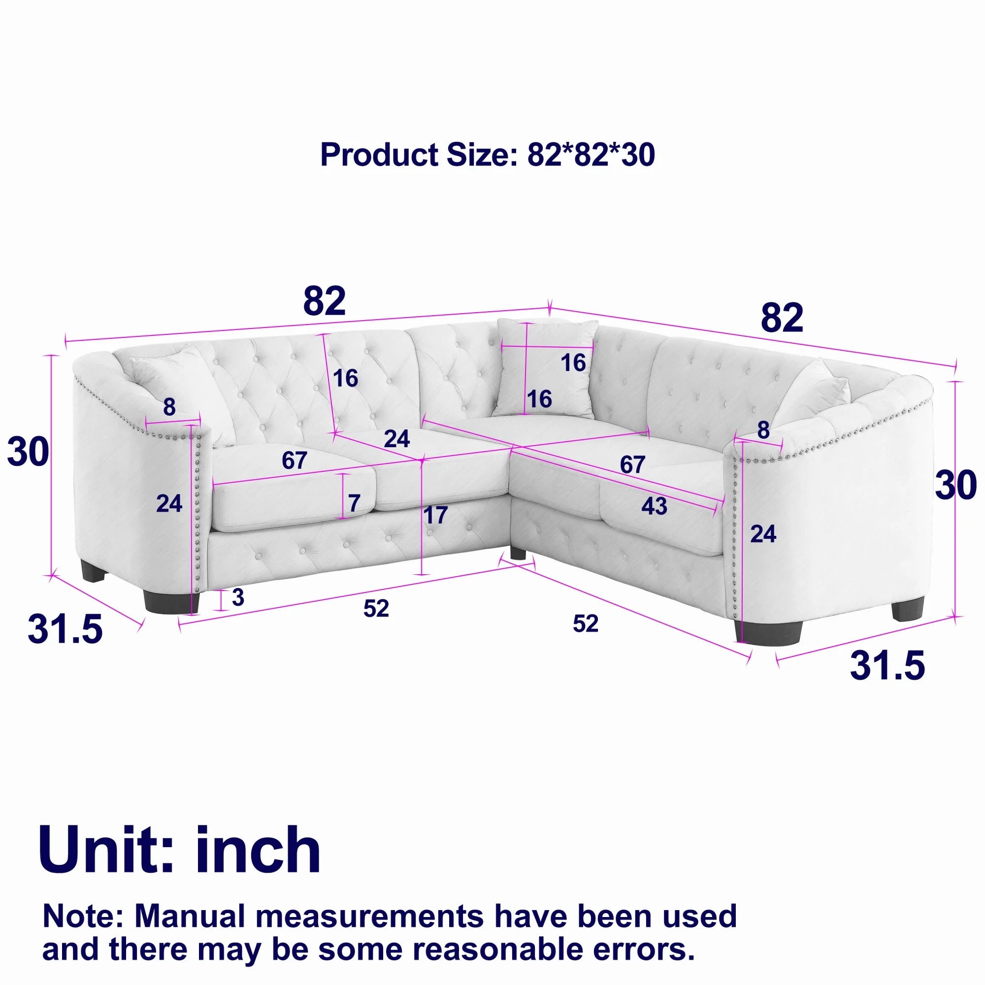 Beige Velvet 5-Seater Corner Sofa with 3 Cushions C83381