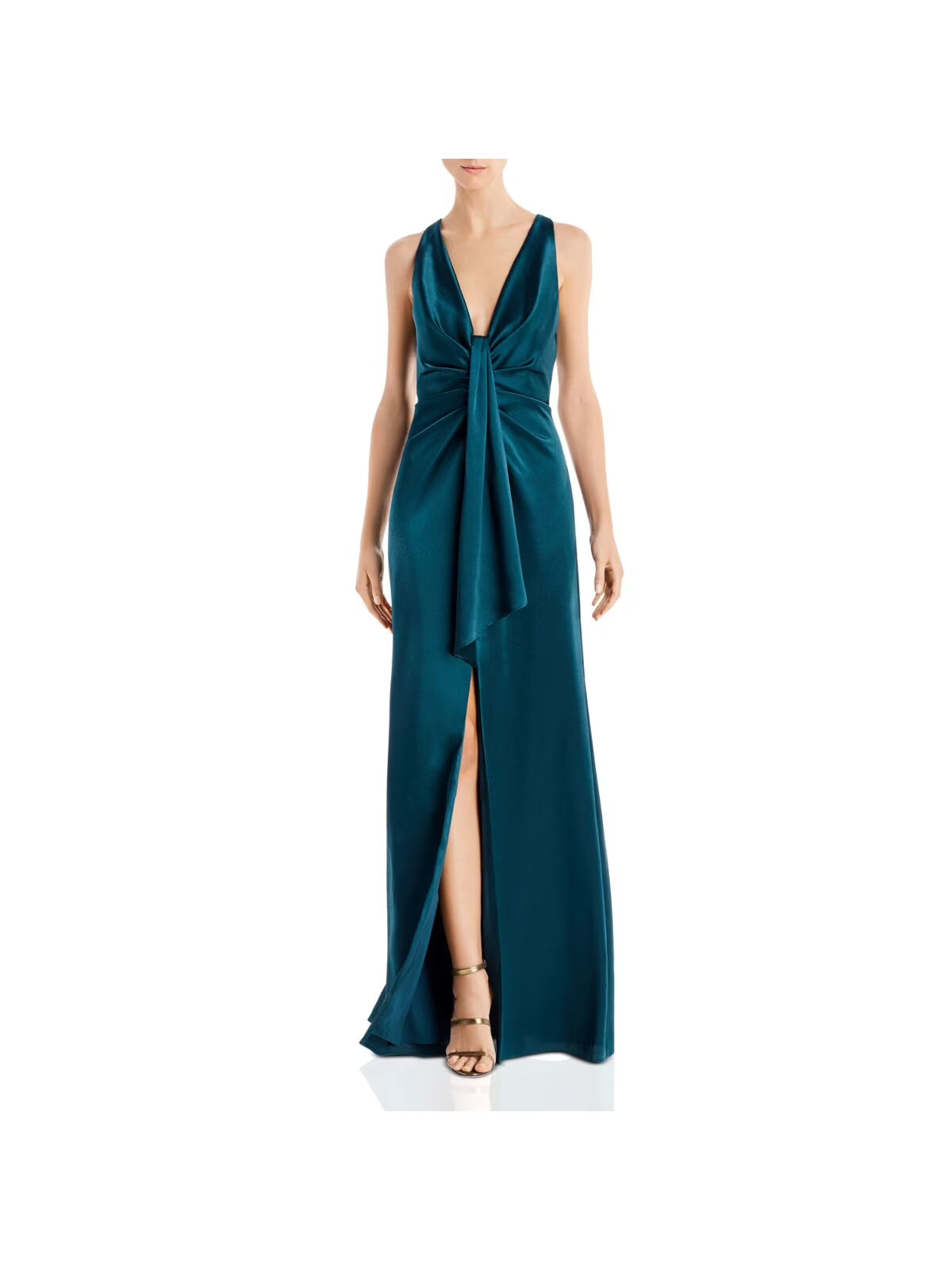 Green Pleated Satin Formal Gown Dress 12 H379966