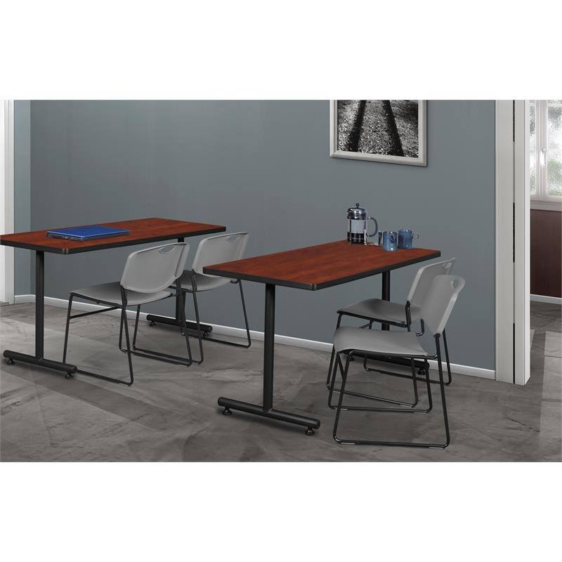 Cherry Training Table and 2 Grey Stack Chairs F1370