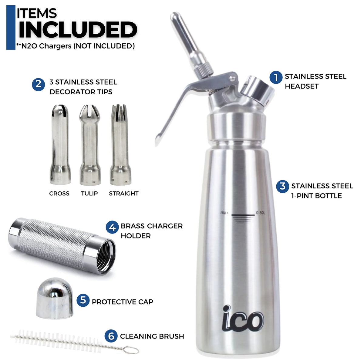 Stainless Steel Whipped Cream Dispenser, 1 Pint B58198