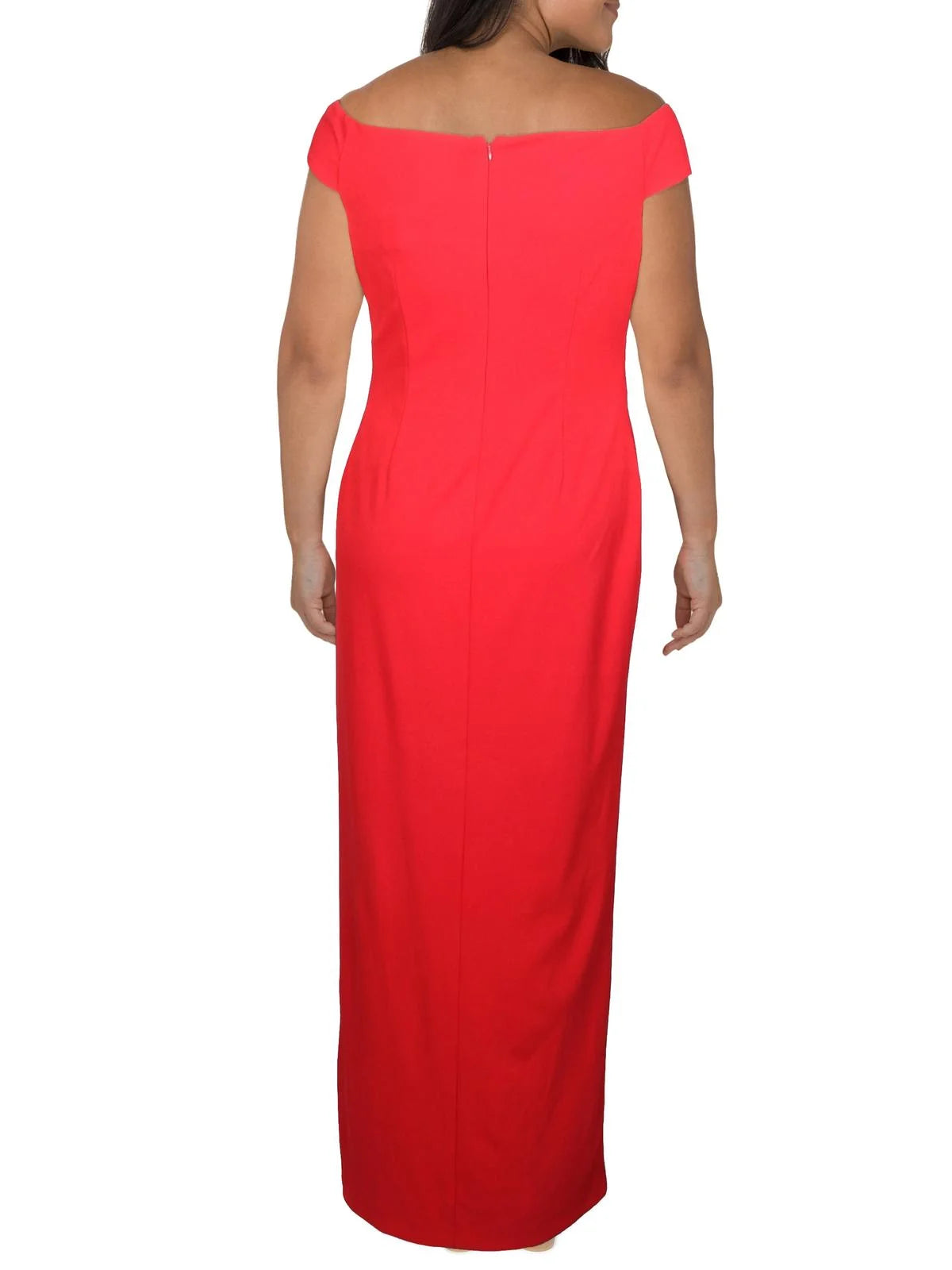Red Pleated Off the Shoulder Formal Dress Size 2 C245
